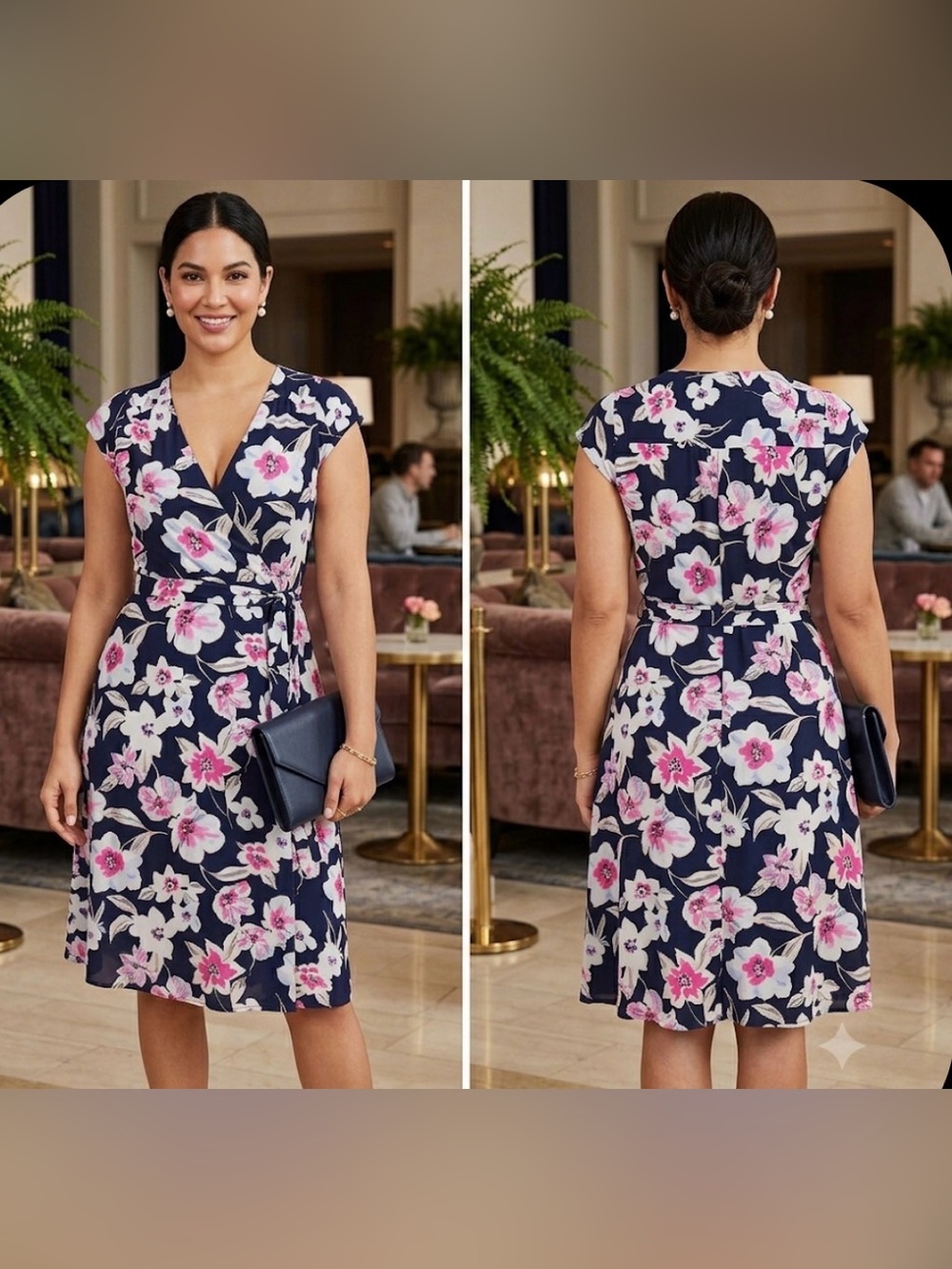 Banana Republic floral  Navy Blue wrap dress size 0 petite
